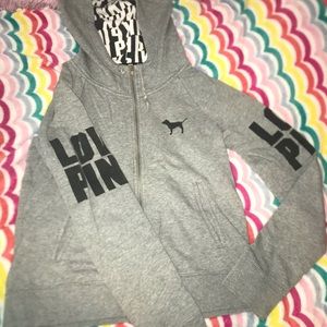 Medium gray PINK zip up hoodie